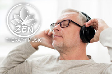 Homme sénior qui se repose en écoutant de la musique zen au casque audio